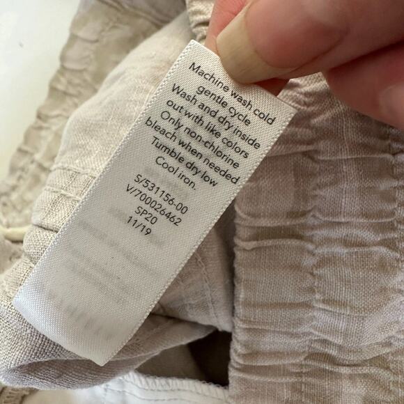 Athleta Cream & Tan Camo Cabo Print Tied Linen Jogger Pant Zip Front Pockets 4 - Picture 12 of 15